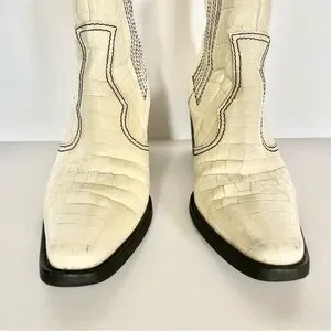 Ganni Shoes Ganni Callie Western Boots Ivory Cream White Croc